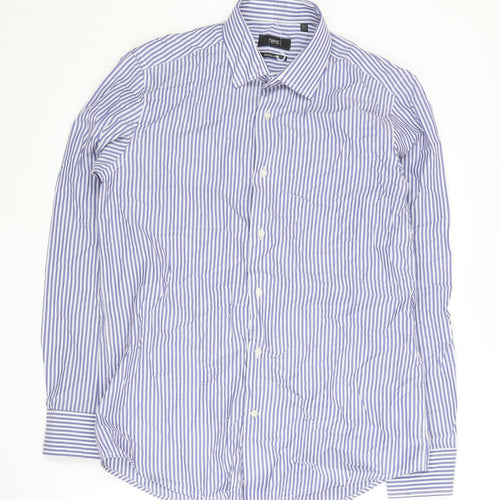 Next Men's Blue Striped Regular Fit Shirt 15.5 Long Sleeve