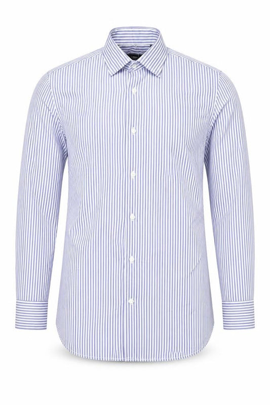 Front view of Next Men's Blue Striped Regular Fit Shirt 15.5 Long Sleeve