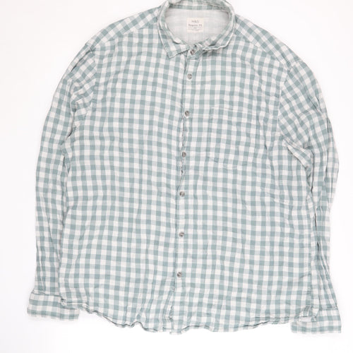 Marks and Spencer Men's Green Check Shirt 2XL