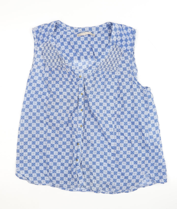 Sfera Women's Blue Geometric Sleeveless Blouse