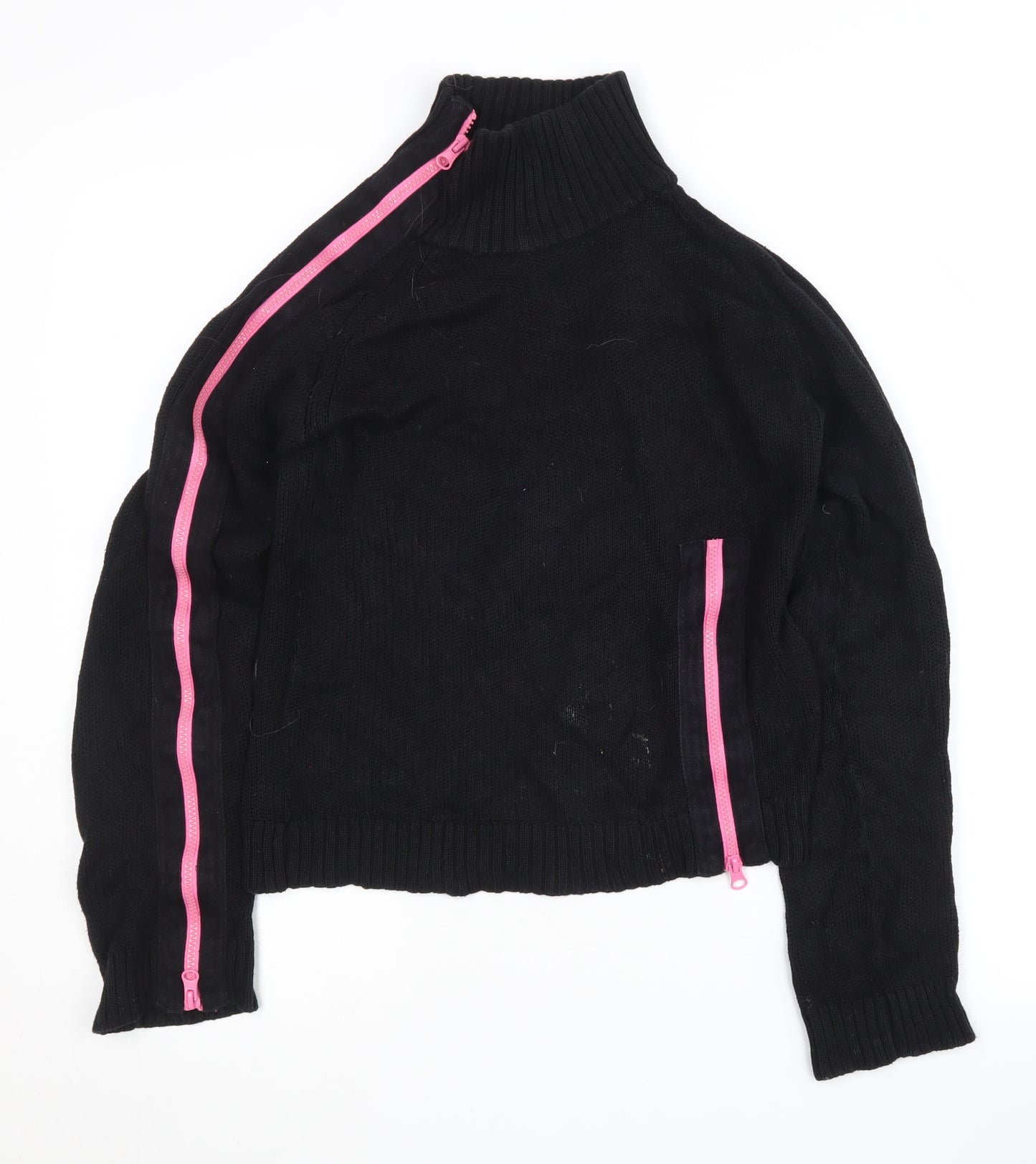 Zara Women's Black Mock Neck Zip Jumper Size 12