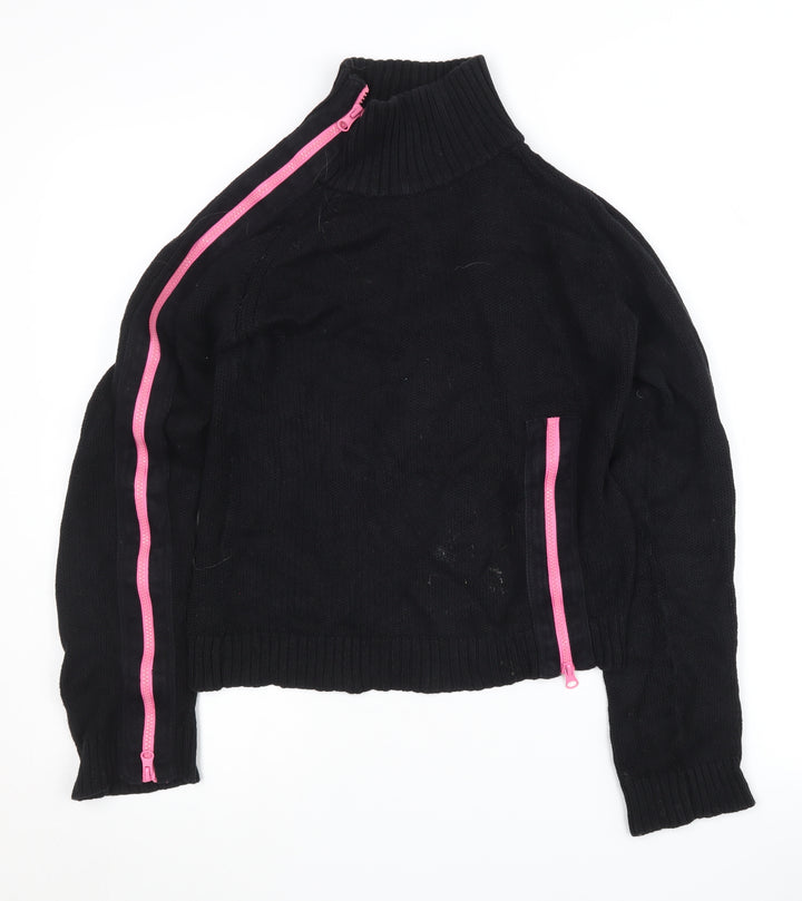 Zara Women's Black Mock Neck Zip Jumper Size 12