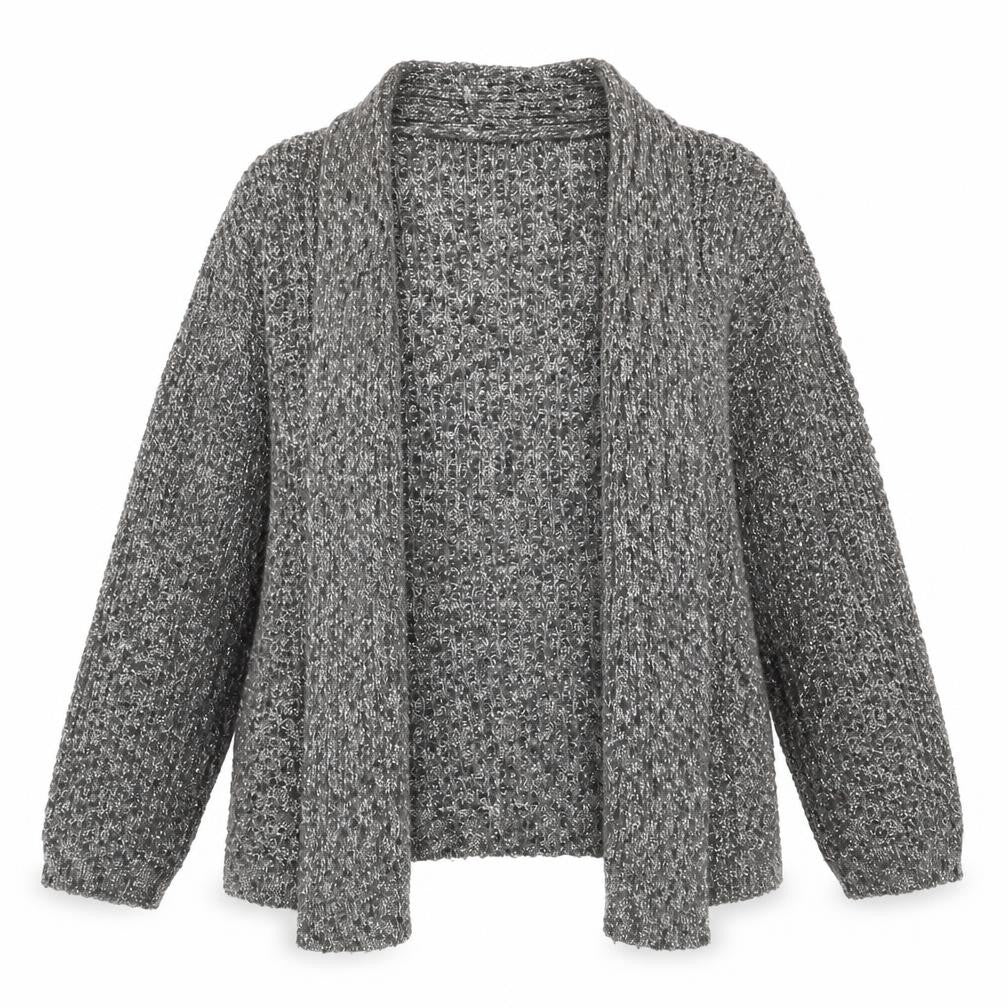 Front view of Violeta by Mango Women's Grey Knit Open Front Cardigan, size 10
