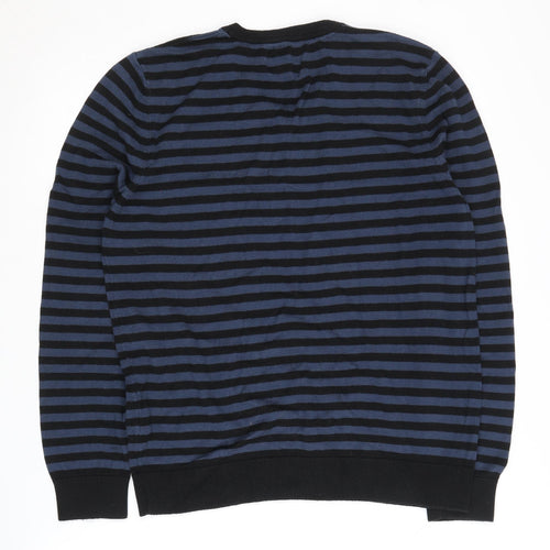 Topman Men's Black/Blue Striped Pullover Jumper, M