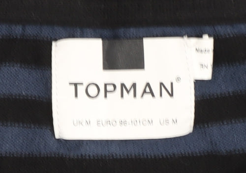 Topman Men's Black/Blue Striped Pullover Jumper, M