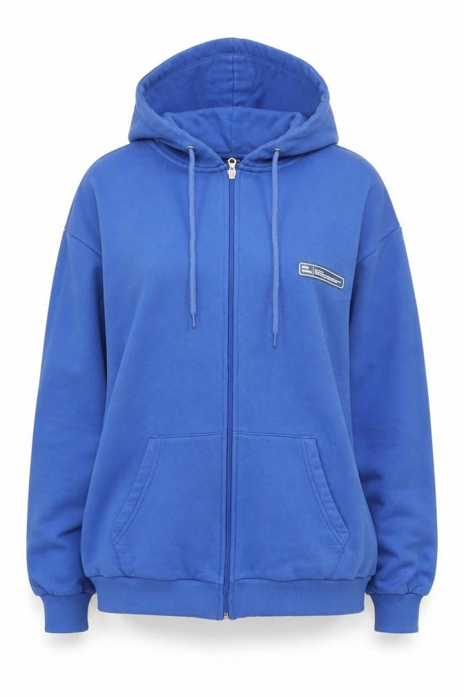 Front view of Boohoo Women's Blue Full Zip Hoodie, size 8