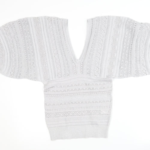 River Island Women's Silver V-Neck Jumper Size 12