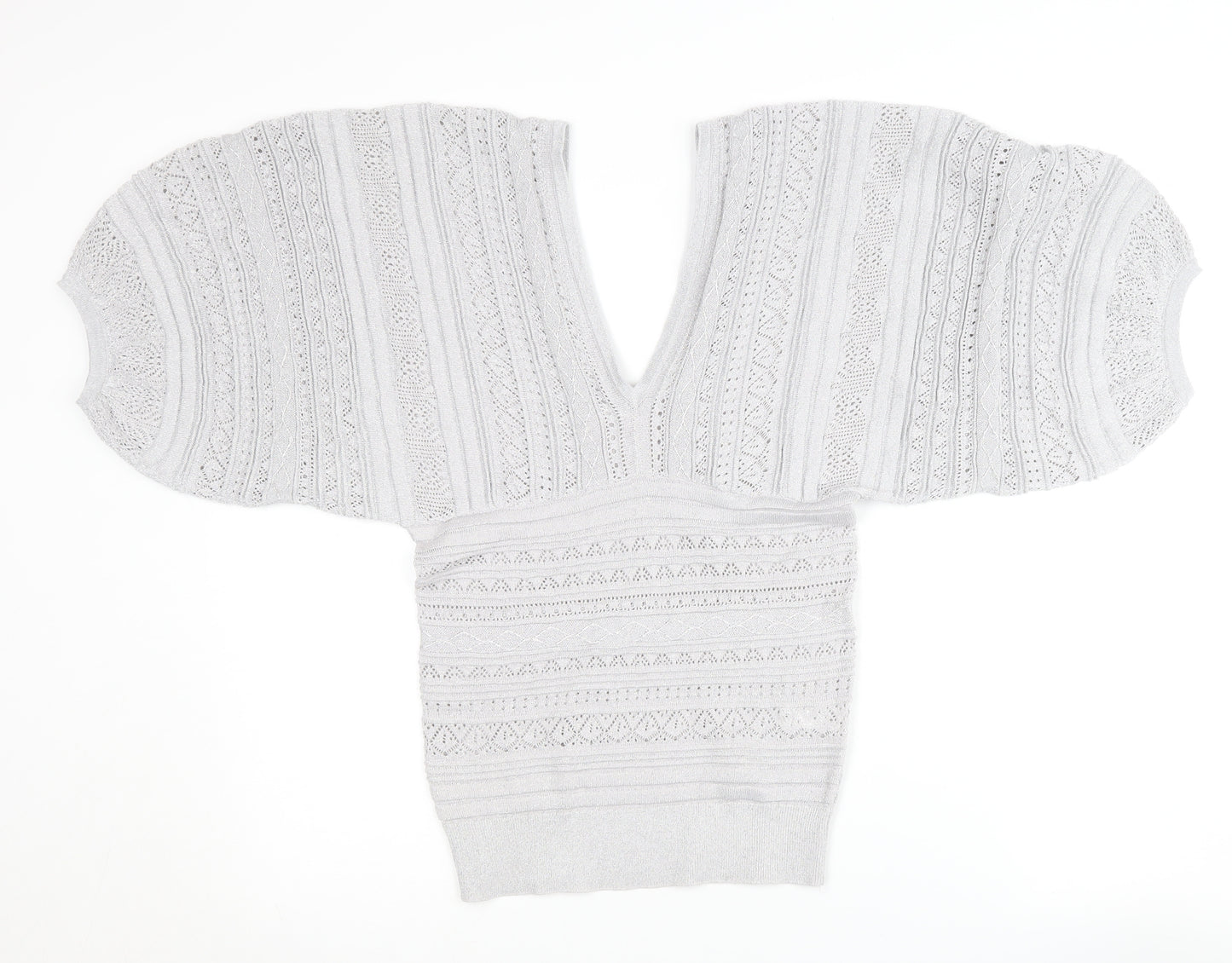River Island Women's Silver V-Neck Jumper Size 12