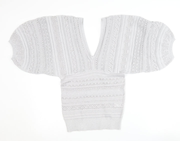 River Island Women's Silver V-Neck Jumper Size 12