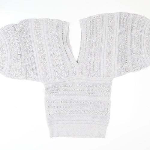 River Island Women's Silver V-Neck Jumper Size 12