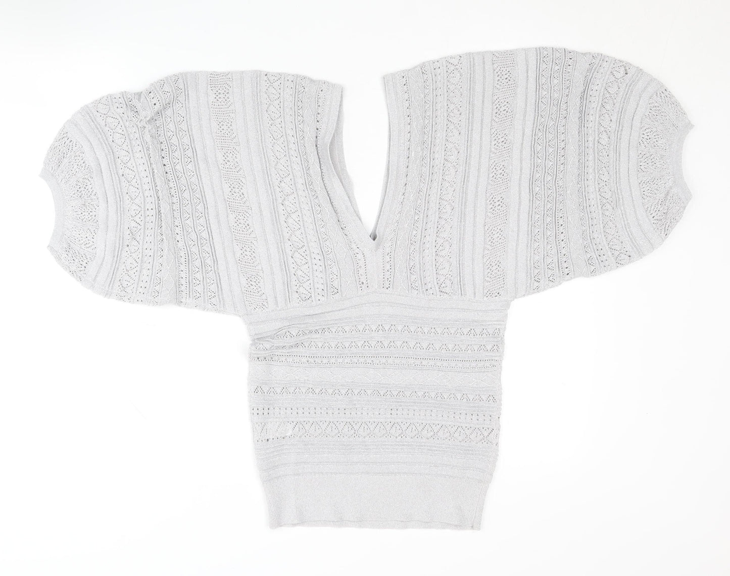River Island Women's Silver V-Neck Jumper Size 12