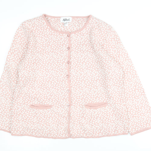 Afibel Women's Pink Cardigan, Size 14, Geometric Knit