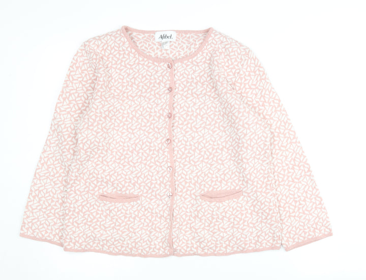 Afibel Women's Pink Cardigan, Size 14, Geometric Knit