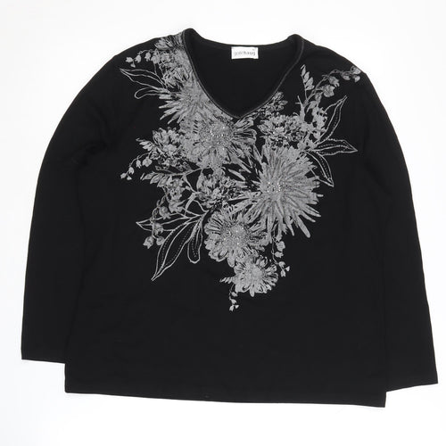 Goléhaug Women's Black Embroidered Floral Top Size 14