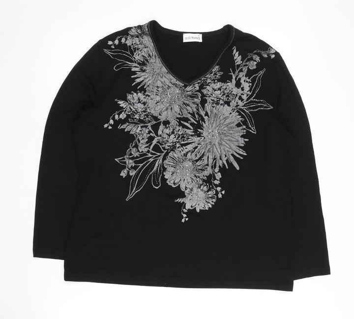 Goléhaug Women's Black Embroidered Floral Top Size 14