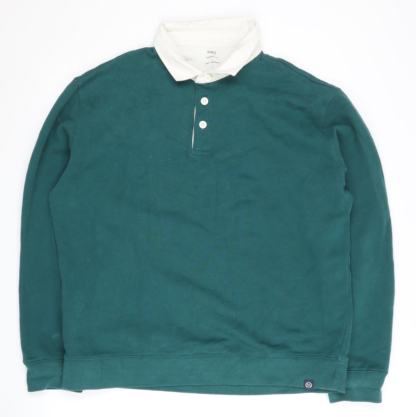 Marks and Spencer Green Collared Men's Sweatshirt L