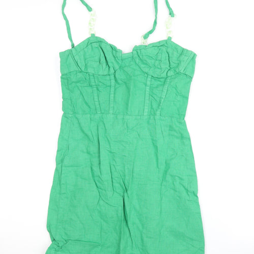 Zara Green Linen-Cotton Short Dress, Size 8, Summer