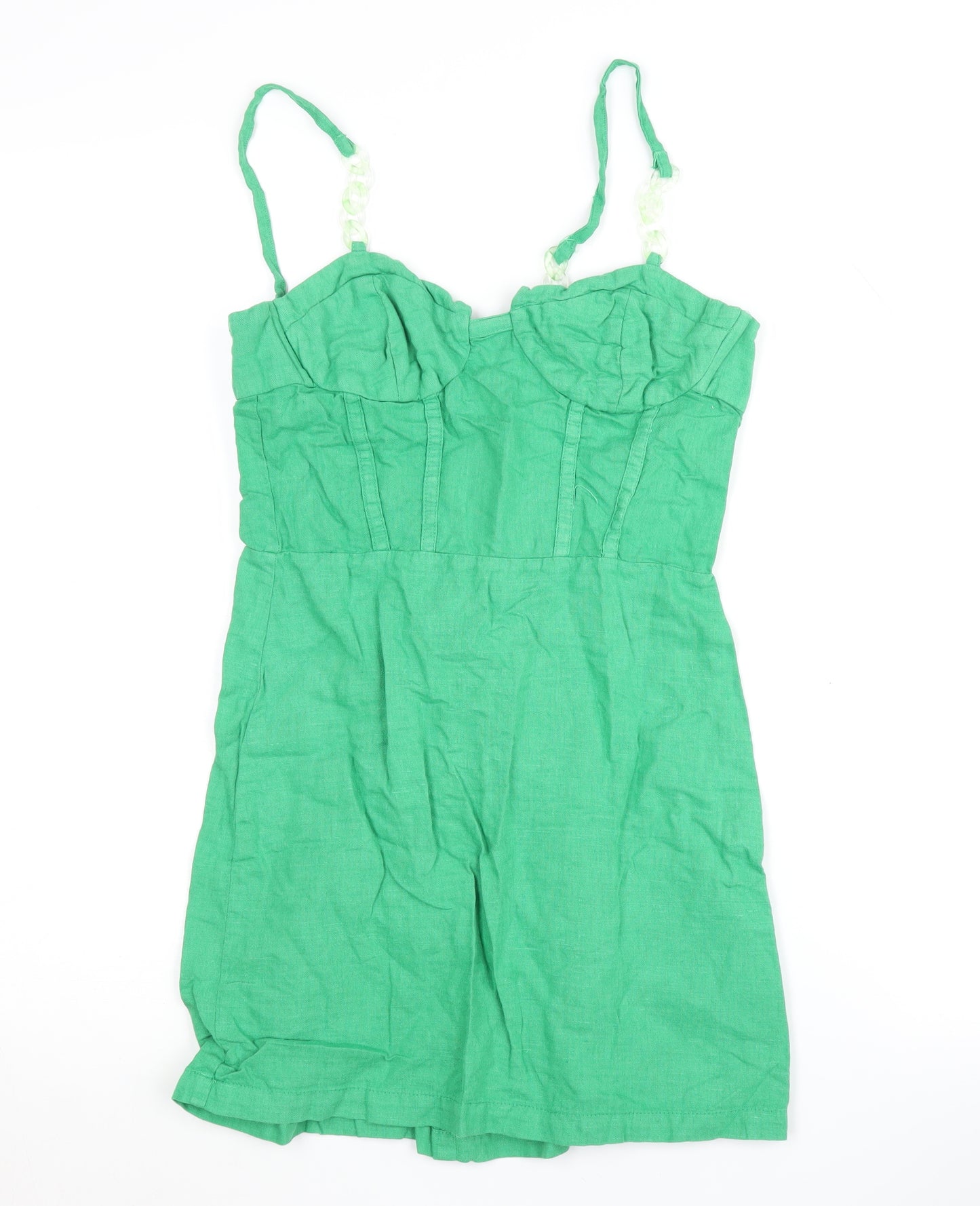 Zara Green Linen-Cotton Short Dress, Size 8, Summer