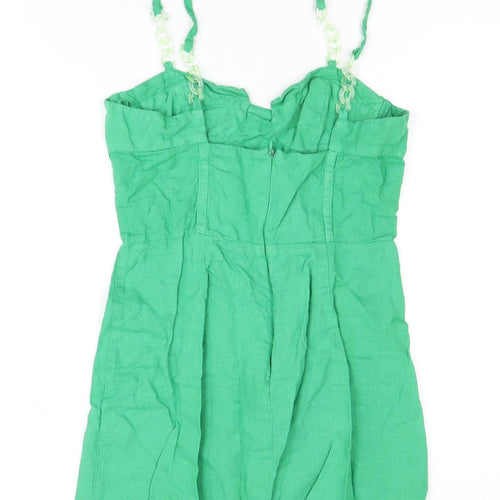 Zara Green Linen-Cotton Short Dress, Size 8, Summer