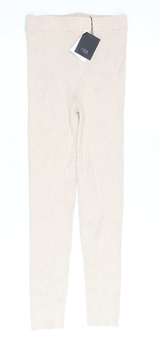 Zara Women's Beige Cotton Leggings Size 12