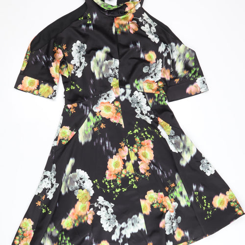 Whistles Women's Black Floral Dress, UK 8, Cold Shoulder