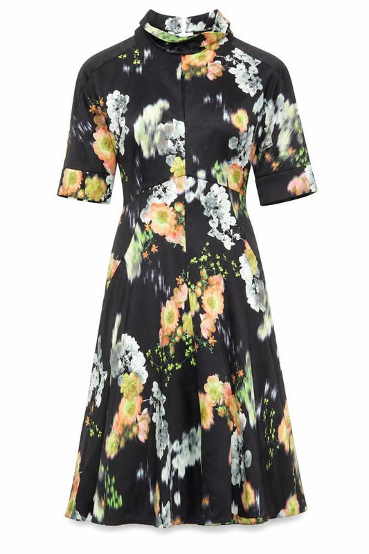 Whistles Women's Black Floral Dress, UK 8, Cold Shoulder