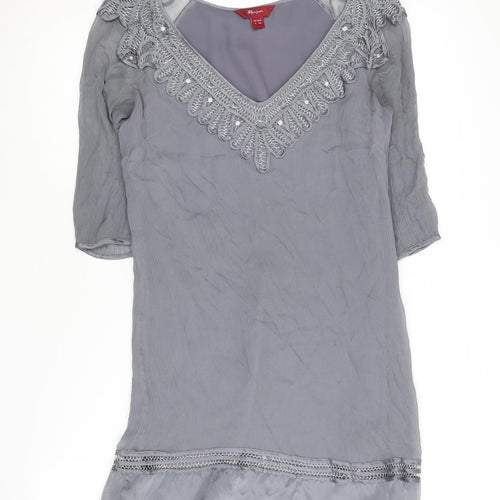 Monsoon Women's Grey 3/4 Sleeve V-Neck Dress