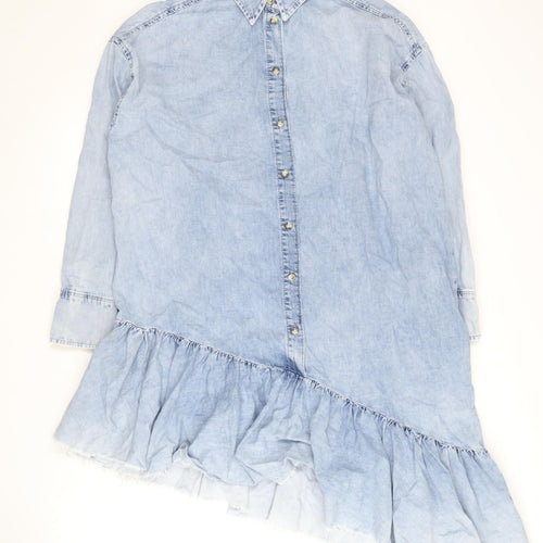 Topshop Women’s Blue Asymmetric Denim Shirt Dress