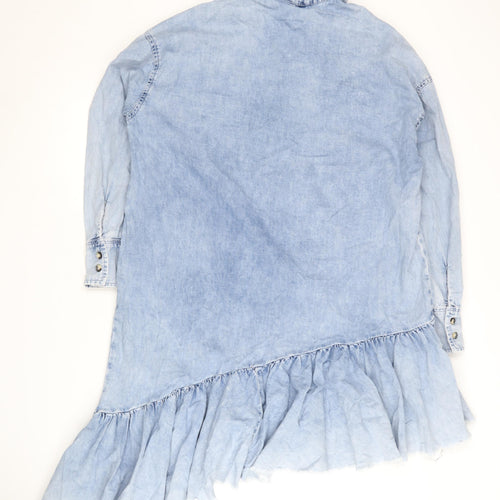 Topshop Women’s Blue Asymmetric Denim Shirt Dress