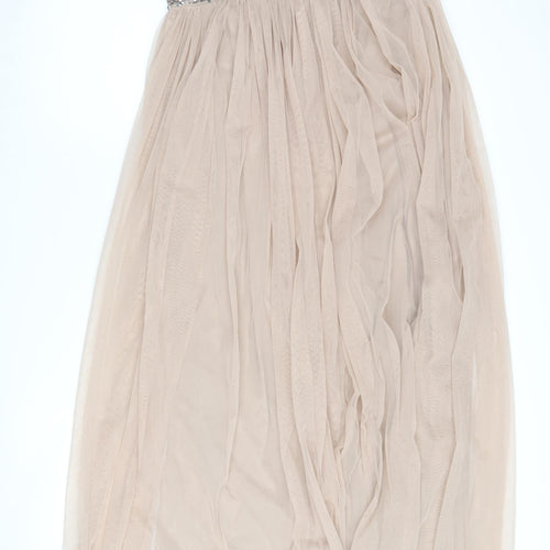 Maya Deluxe Women's Beige Long Sequin Dress Size 12