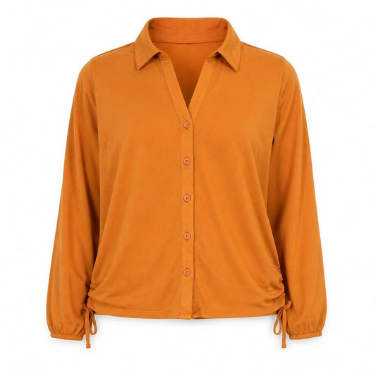 Front view of Adrianna Papell Women’s Orange Button-Up Shirt L