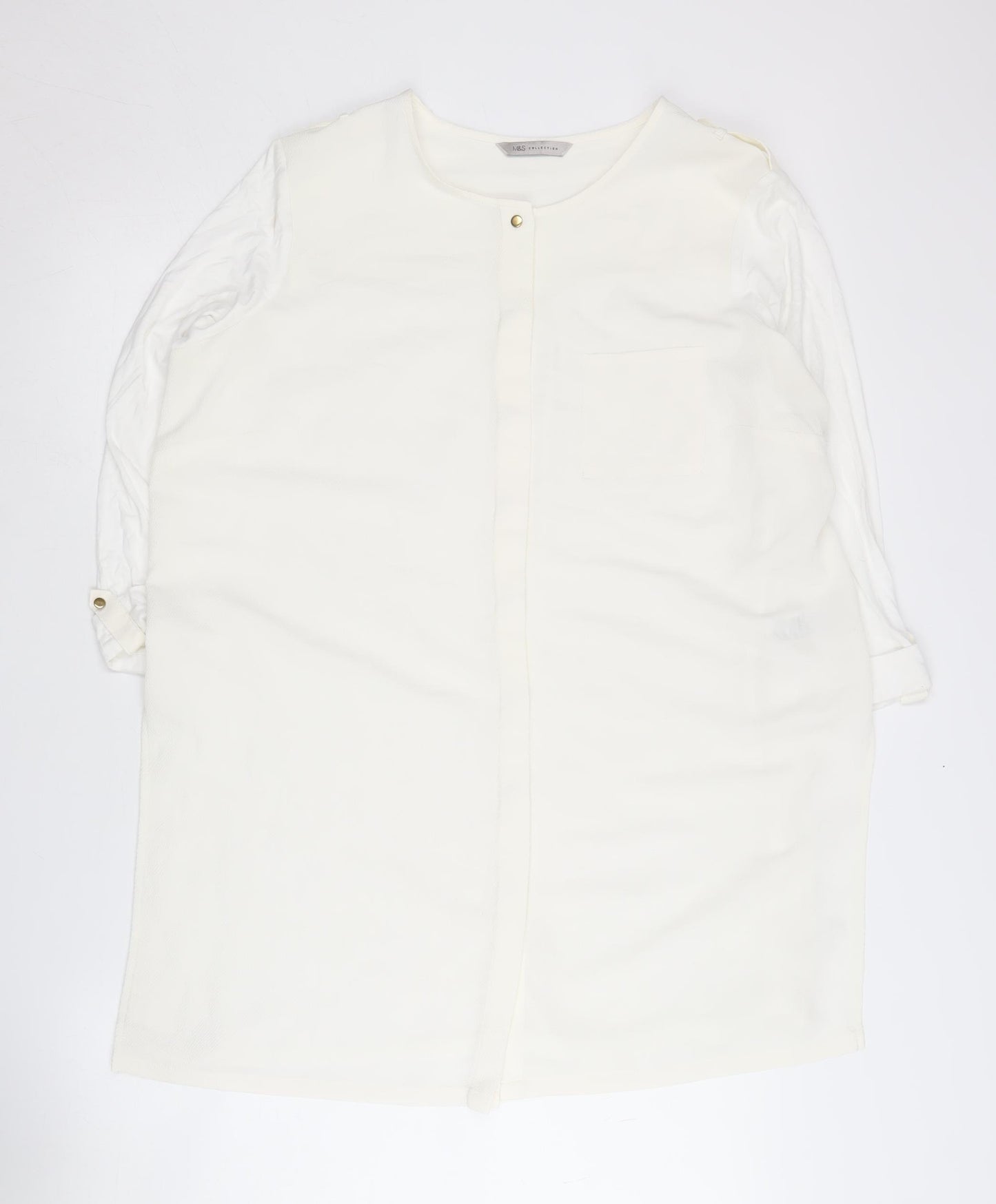 Marks and Spencer Women's White Button-Up Shirt, Size 16