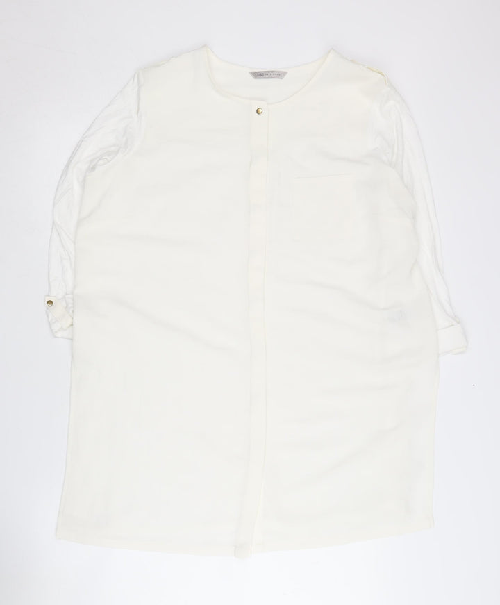 Marks and Spencer Women's White Button-Up Shirt, Size 16