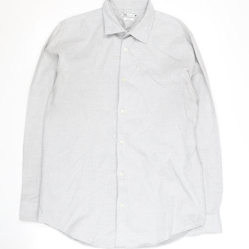 Zara Men's Grey Slim Fit Long Sleeve Shirt L