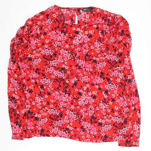Marks and Spencer Women's Red Floral Blouse Size 14