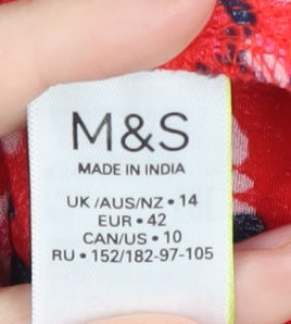 Marks and Spencer Women's Red Floral Blouse Size 14