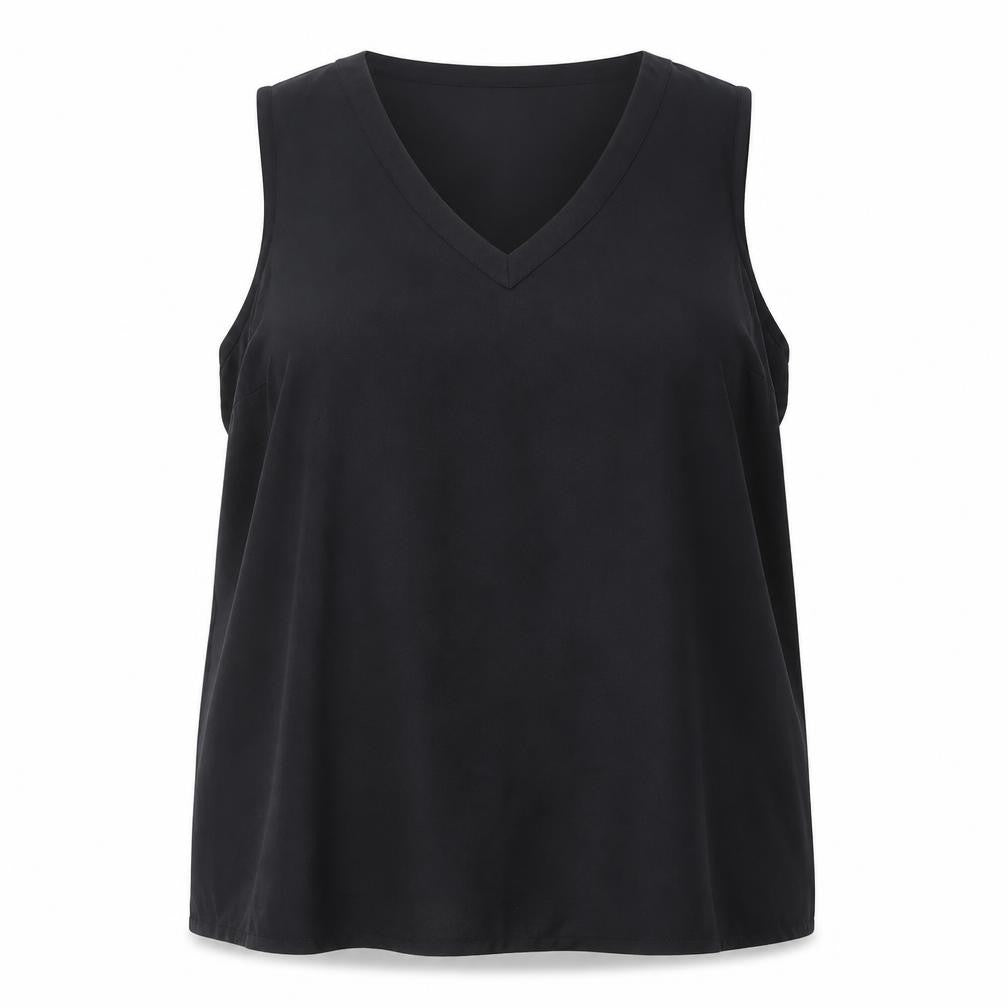 Front view of Capsule Women's Black Plus Size V-Neck Tank Top