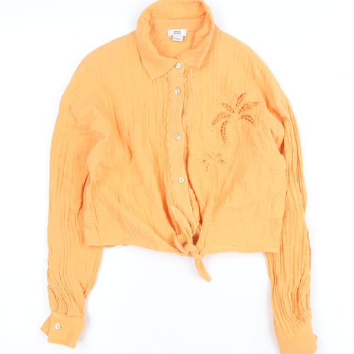 River Island Girls Orange Cropped Button-Up Shirt 9-10 Years