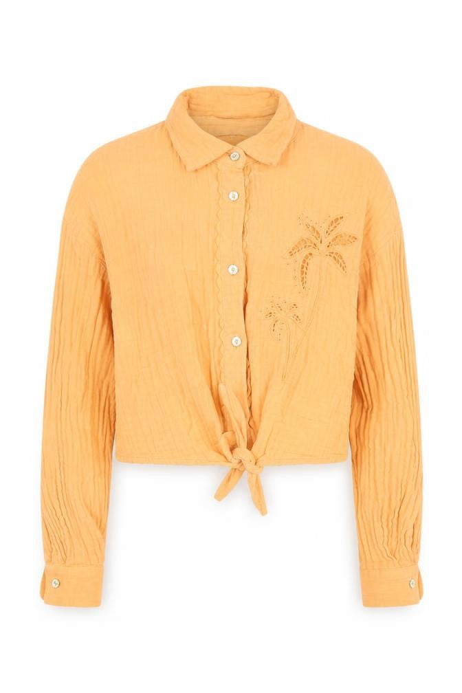 River Island Girls Orange Cropped Button-Up Shirt 9-10 Years