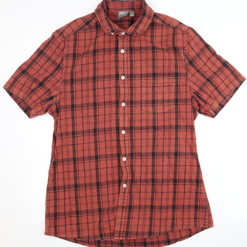 Asos Men's Red Plaid Short Sleeve Collared Shirt L