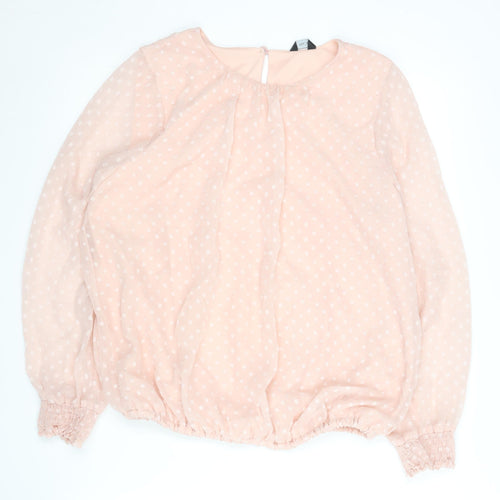 M&Co Women's Pink Polka Dot Blouse Long Sleeve Size 14