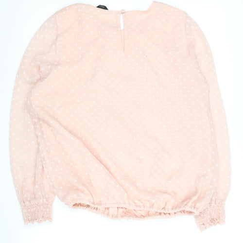 M&Co Women's Pink Polka Dot Blouse Long Sleeve Size 14