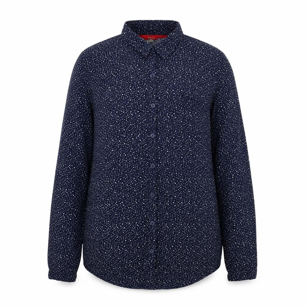 Front view of Joules Women's Blue Button-Up Star Print Shirt