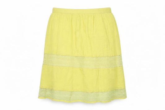 Front view of Inusual Yellow Knee Length Peasant Skirt Women S
