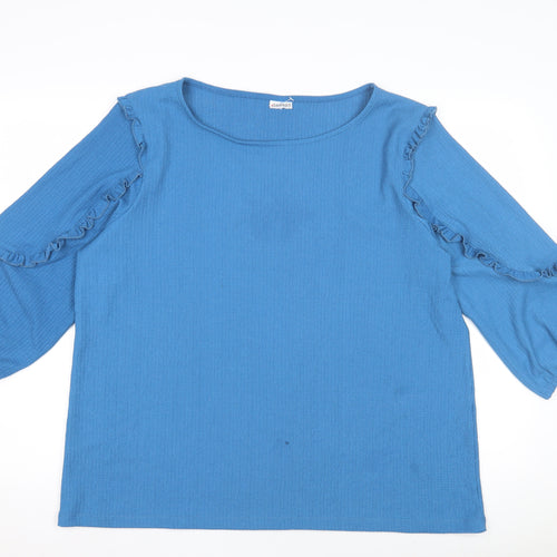 Damart Women's Blue Knit Top, XL, Ruffle Accent