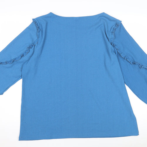 Damart Women's Blue Knit Top, XL, Ruffle Accent