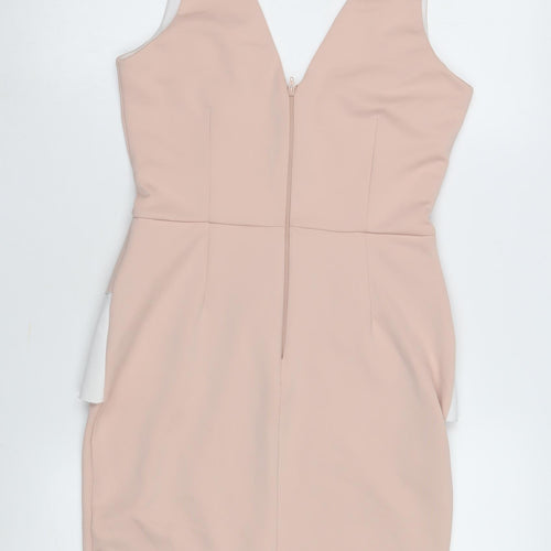 Lipsy Women's Beige Bodycon Dress Size 10 Party V-Neck