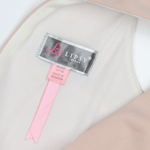 Lipsy Women's Beige Bodycon Dress Size 10 Party V-Neck