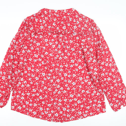 Damart Women's Red Floral Blouse - Size 12 Long Sleeve