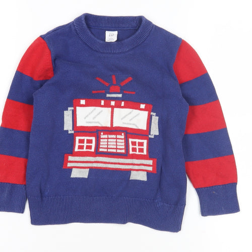 Gap Boys Blue Firetruck Knit Jumper, 3 Years, Long Sleeve Pullover